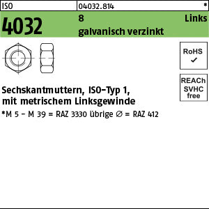 ISO 4032 8 -LH galvanisch verzinkt - Sechskantmuttern