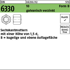 DIN 6330 10 BM 6 SW 10 galvanisch verzinkt, gestempelt galvanisch verzinkt - Sechskantmuttern