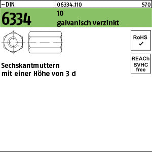 DIN 6334 10 SW 10 galvanisch verzinkt - Sechskantmuttern