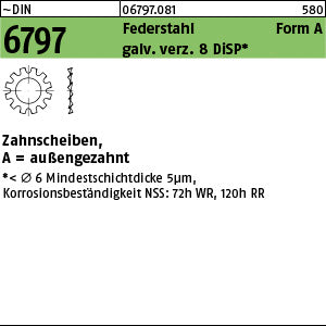 DIN 6797 Federstahl A 3, 2 galvanisch verzinkt DiSP (Dickschichtpass.) gal Zink-Dispersion - Zahnscheiben