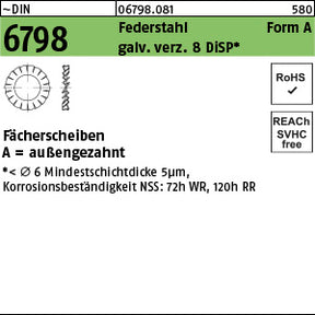 DIN 6798 Federstahl A 5, 3 galvanisch verzinkt DiSP (Dickschichtpass.) gal Zink-Dispersion - Fächerscheiben