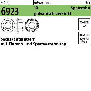 DIN 6923 10 galvanisch verzinkt m.Sperrverzahnung - Sechskantmuttern