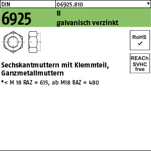 DIN 6925 8 galvanisch verzinkt - Sechskantmuttern