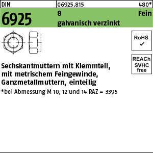 DIN 6925 8 galvanisch verzinkt - Sechskantmuttern [050]