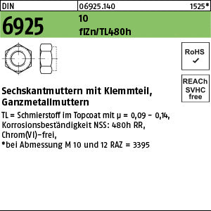 DIN 6925 10 Zinklamelle - Sechskantmuttern