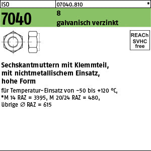 ISO 7040 8 galvanisch verzinkt - Sechskantmuttern