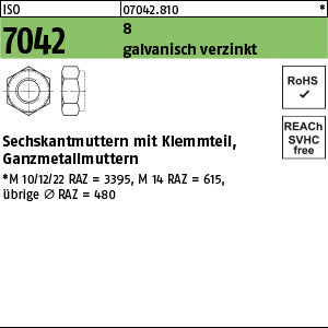 ISO 7042 8 galvanisch verzinkt - Sechskantmuttern