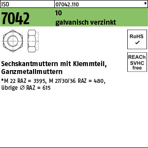 ISO 7042 10 galvanisch verzinkt - Sechskantmuttern