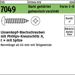 ISO 7049 Stahl Form C Phillips/Kreuzschlitz galvanisch verzinkt passiviert - Blechschrauben