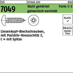 ISO 7049 Stahl Form C Pozidriv/Kreuzschlitz galvanisch verzinkt passiviert - Blechschrauben
