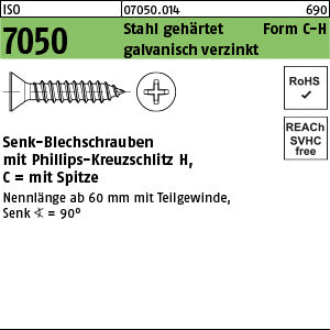 ISO 7050 Stahl Form C Phillips/Kreuzschlitz galvanisch verzinkt passiviert - Blechschrauben