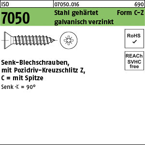 ISO 7050 Stahl Form C Pozidriv/Kreuzschlitz galvanisch verzinkt passiviert - Blechschrauben