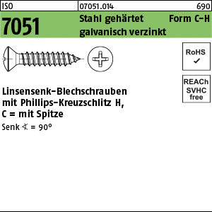 ISO 7051 Stahl Form C Phillips/Kreuzschlitz galvanisch verzinkt passiviert - Blechschrauben