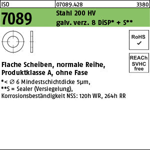 ISO 7089 Stahl 3 ( x 0, 5) 200 HV, galvanisch verzinkt DiSP + S gal Zink-Dispersion - Scheiben