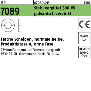 ISO 7089 Stahl CE 10 (10, 5 x ) 300 HV, galvanisch verzinkt - Scheiben