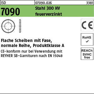 ISO 7090 Stahl CE 8 ( x 1, 6) 300 HV, feuerverzinkt - Scheiben