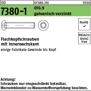 ISO 7380 -1 010.9 galvanisch verzinkt A2F, getempert - Flachkopfschrauben