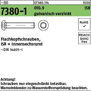 ISO 7380 -1 010.9 -T galvanisch verzinkt + getempert - Flachkopfschrauben