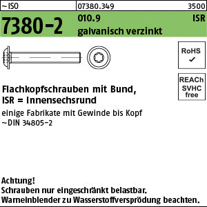 ISO 7380 -2 010.9 Torx galvanisch verzinkt, getempert - Flachkopfschrauben mit Bund
