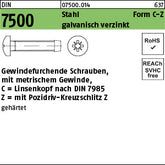 DIN 7500 Stahl gehärtet C Pozidriv/Kreuzschlitz galvanisch verzinkt - Gewindefurchende Schrauben