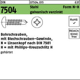 DIN 7504 Stahl N Phillips/Kreuzschlitz galvanisch verzinkt, Linsenkopf - Bohrschrauben