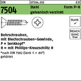 DIN 7504 Stahl P Phillips/Kreuzschlitz galvanisch verzinkt, Senkkopf - Bohrschrauben