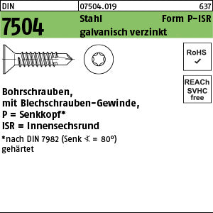 DIN 7504 Stahl P Torx galvanisch verzinkt, Senkkopf - Bohrschrauben
