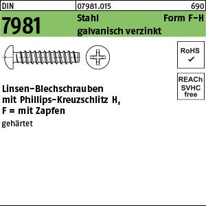 DIN 7981 Stahl Form F Phillips/Kreuzschlitz galvanisch verzinkt passiviert - Blechschrauben