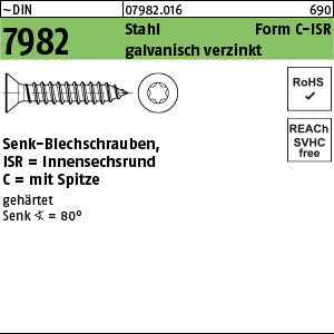 DIN 7982 Stahl Form C Torx 6 galvanisch verzinkt passiviert - Senk-Blechschrauben