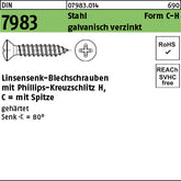 DIN 7983 Stahl Form C Phillips/Kreuzschlitz galvanisch verzinkt passiviert - Linsensenk-Blechschrauben