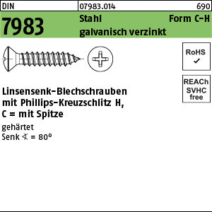 DIN 7983 Stahl Form C Phillips/Kreuzschlitz galvanisch verzinkt passiviert - Linsensenk-Blechschrauben