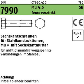 DIN 7990 Mutter 4.6 / CE U feuerverzinkt - Sechskantschrauben