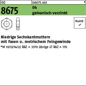 ISO 8675 04 galvanisch verzinkt - Sechskantmuttern mit Fasen