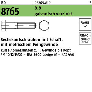 ISO 8765 8.8 x 45 galvanisch verzinkt - Sechskantschrauben
