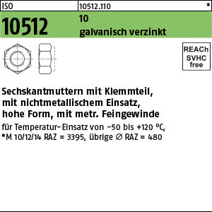 ISO 10512 10 galvanisch verzinkt - Sechskantmuttern