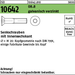 ISO 10642 08.8 galvanisch verzinkt - Senkschrauben