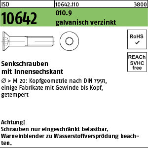 ISO 10642 010.9 galvanisch verzinkt A2F getempert - Senkschrauben