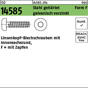 ISO 14585 Stahl Form F Torx galvanisch verzinkt - Linsenblechschrauben