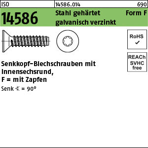 ISO 14586 Stahl Form F Torx galvanisch verzinkt - Senkblechschrauben