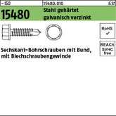 ISO 15480 Stahl ST galvanisch verzinkt - Sechskant-Bohrschraube