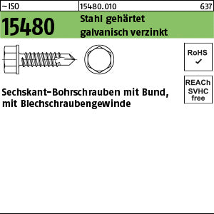 ISO 15480 Stahl ST galvanisch verzinkt - Sechskant-Bohrschraube