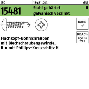 ISO 15481 Stahl ST Phillips/Kreuzschlitz galvanisch verzinkt - Flachkopf-Bohrschr.