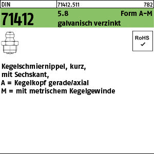 DIN 71412 5.8 AM SW 7 galvanisch verzinkt, Sechskant - Kegelschmiernippel