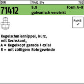 DIN 71412 5.8 AR 1/8 SW 11 galvanisch verzinkt, Sechskant galvanisch verzinkt - Kegelschmiernippel