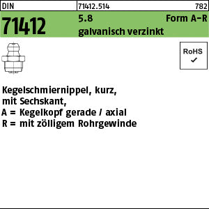 DIN 71412 5.8 AR 1/8 SW 11 galvanisch verzinkt, Sechskant galvanisch verzinkt - Kegelschmiernippel