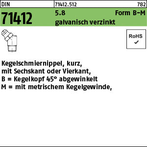 DIN 71412 5.8 BM SW 9 galvanisch verzinkt - Kegelschmiernippel