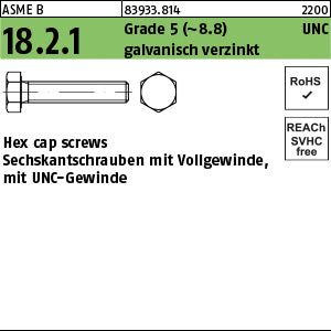 Hex cap screws Grade 5 galvanisch verzinkt 1/4 - 20 UNC x 1/2 (13 mm) galvanisch verzinkt (Vollgewinde) - Hex cap screws
