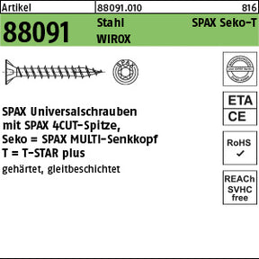 SPAX Stahl Torx WIROX, Senkkopf galvanisch verzinkt (Senkkopf-Torx)