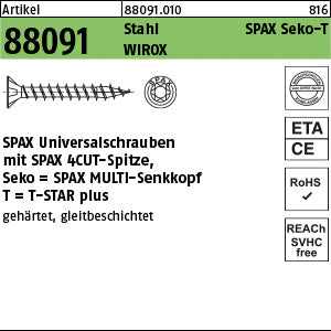 SPAX Stahl Torx WIROX, Senkkopf galvanisch verzinkt (Senkkopf-Torx)