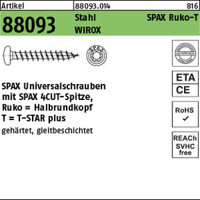 SPAX Stahl Torx WIROX, Rundkopf galvanisch verzinkt